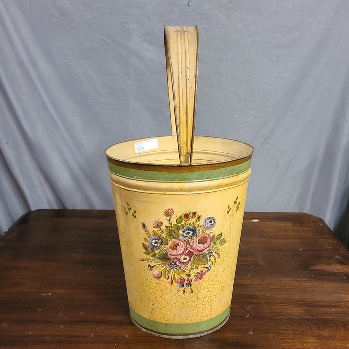 TOLE PAINTED TIN BASKET WITH FLOWERS