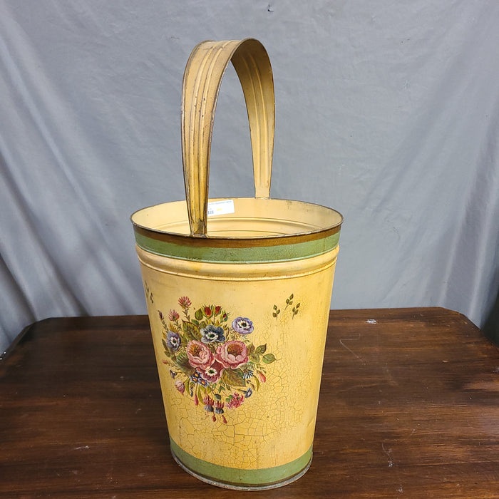 TOLE PAINTED TIN BASKET WITH FLOWERS