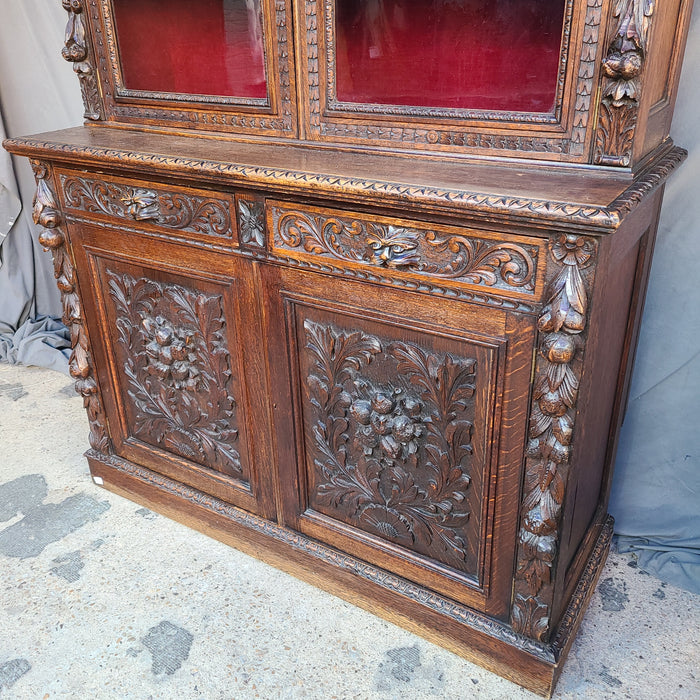 ENGLISH OAK STEP BACK LION MASK 19TH C. BOOKCASE