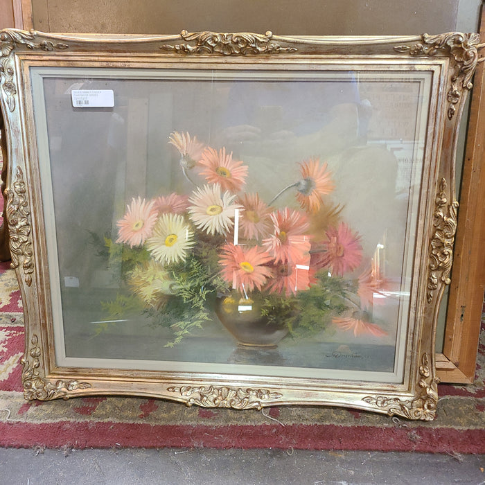 SILVER FRAMED CHAULK PAINTING OF DAISIES