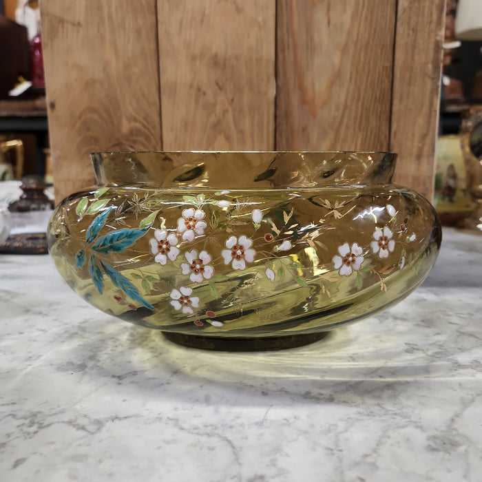 VICTORIAN ENAMEL GLASS OVAL CENTER BOWL