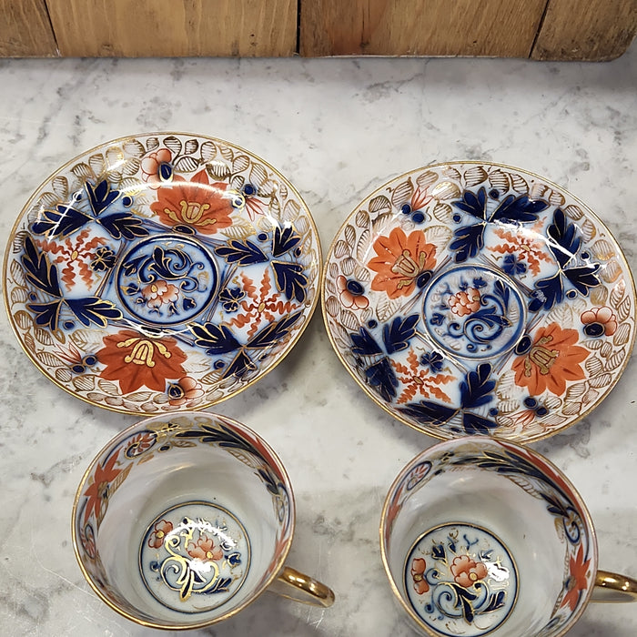 PAIR OF GAUDY WELCH ENGLISH CUPS AND SAUCERS