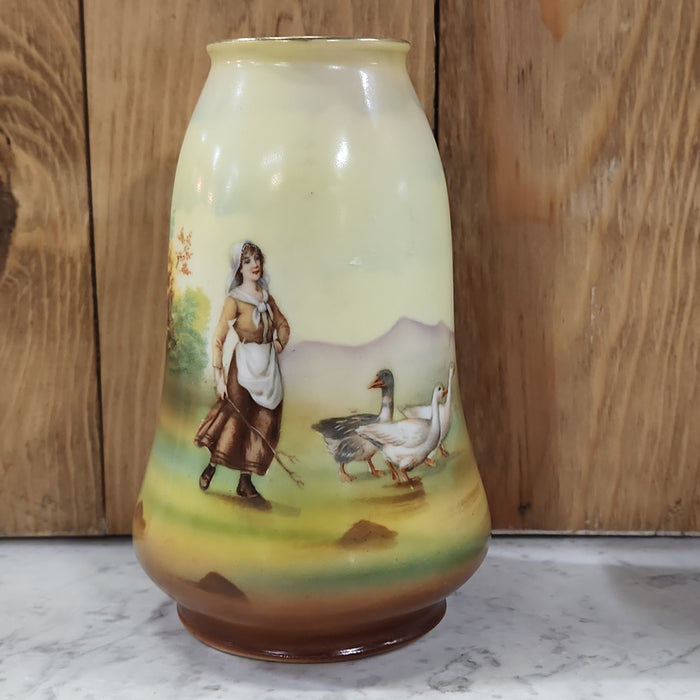 HANDPAINTED ROYAL BAYREATH VASE WITH LADY AND GEESE