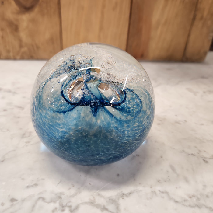 BLUE AND WHITE SEOFOAM SPHERE PAPERWEIGHT