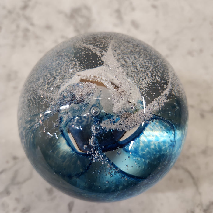 BLUE AND WHITE SEOFOAM SPHERE PAPERWEIGHT