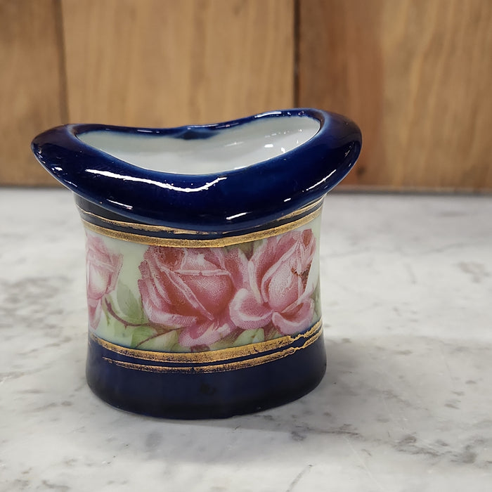 GERMAN PORCELAIN COBALT WITH ROSES HAT TOOTHPICK