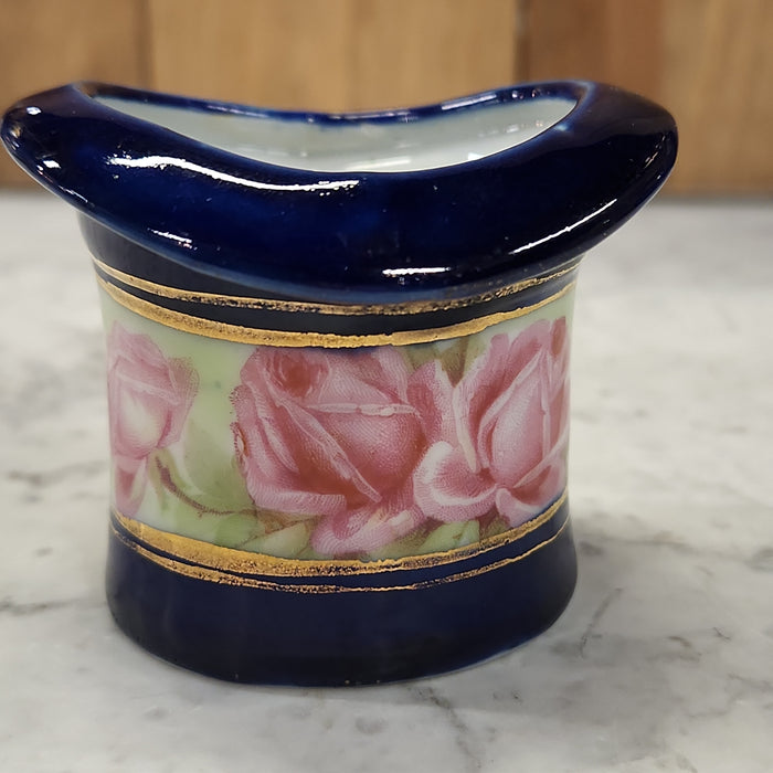 GERMAN PORCELAIN COBALT WITH ROSES HAT TOOTHPICK