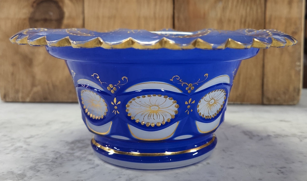 BLUE OPALINE BOWL WITH GOLD DETAIL
