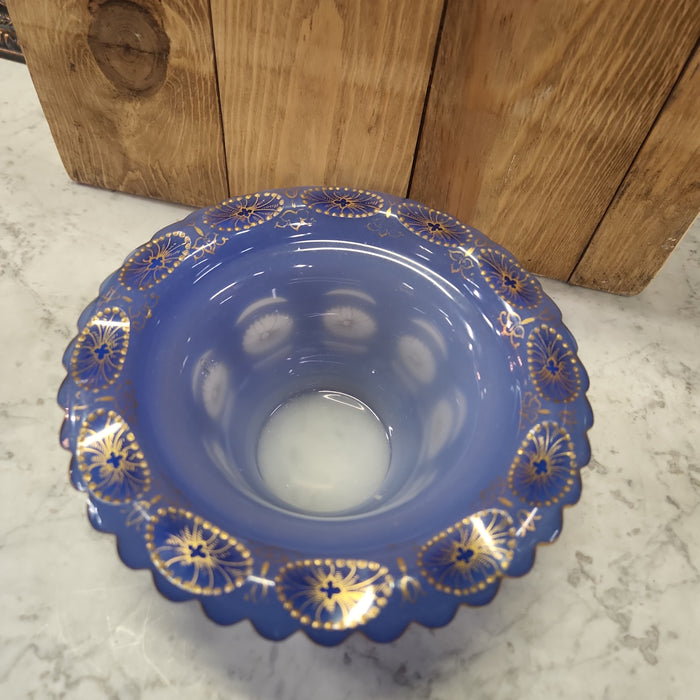BLUE OPALINE BOWL WITH GOLD DETAIL