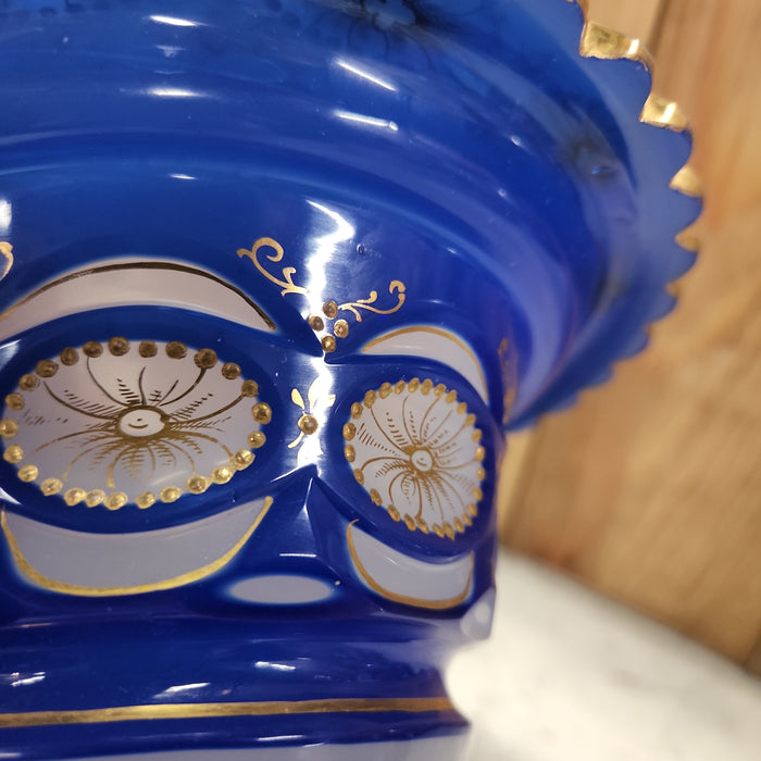 BLUE OPALINE BOWL WITH GOLD DETAIL