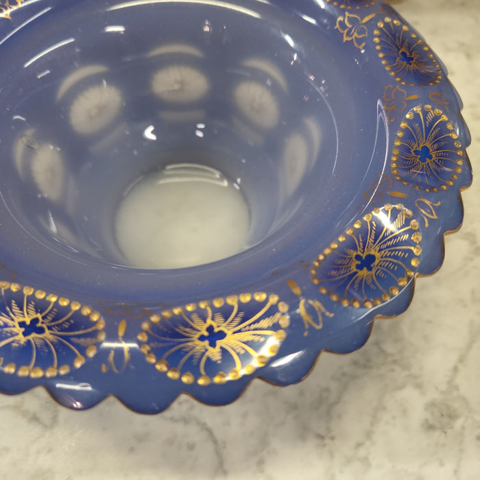 BLUE OPALINE BOWL WITH GOLD DETAIL