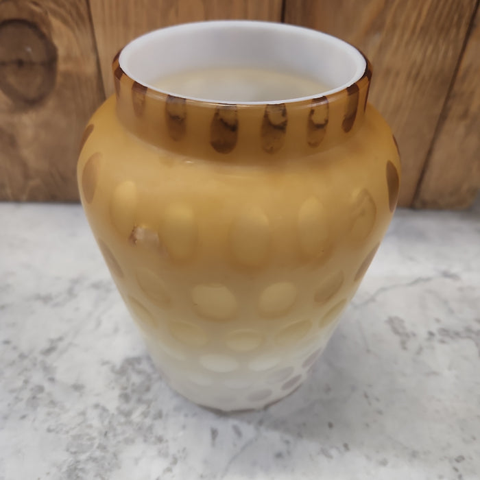 SATIN GLASS VASE WITH GOLD AND WHITE OVALS