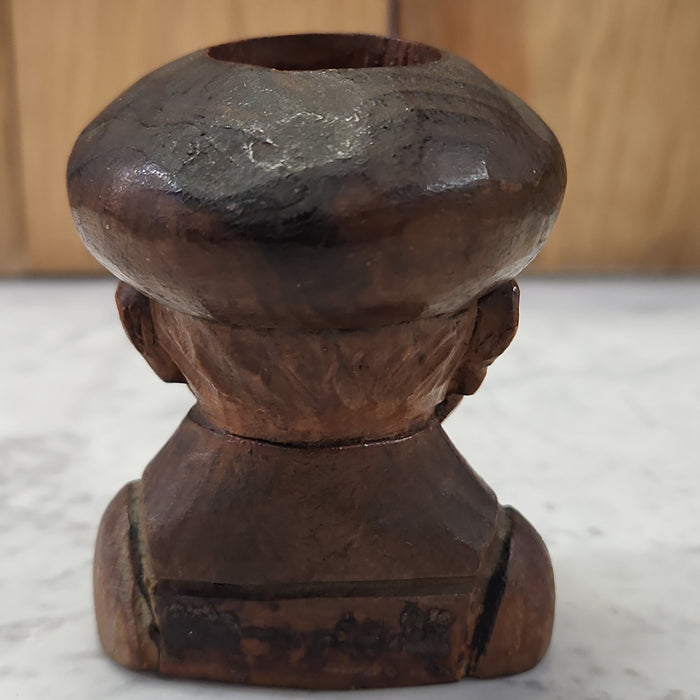 WOOD CARVED MAN WITH A HAT TOOTHPICK HOLDER