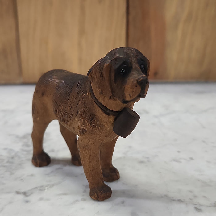 ST. BERNARD WITH GLASS EYES WOOD CARVING