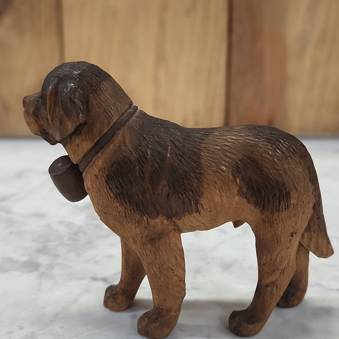 ST. BERNARD WITH GLASS EYES WOOD CARVING