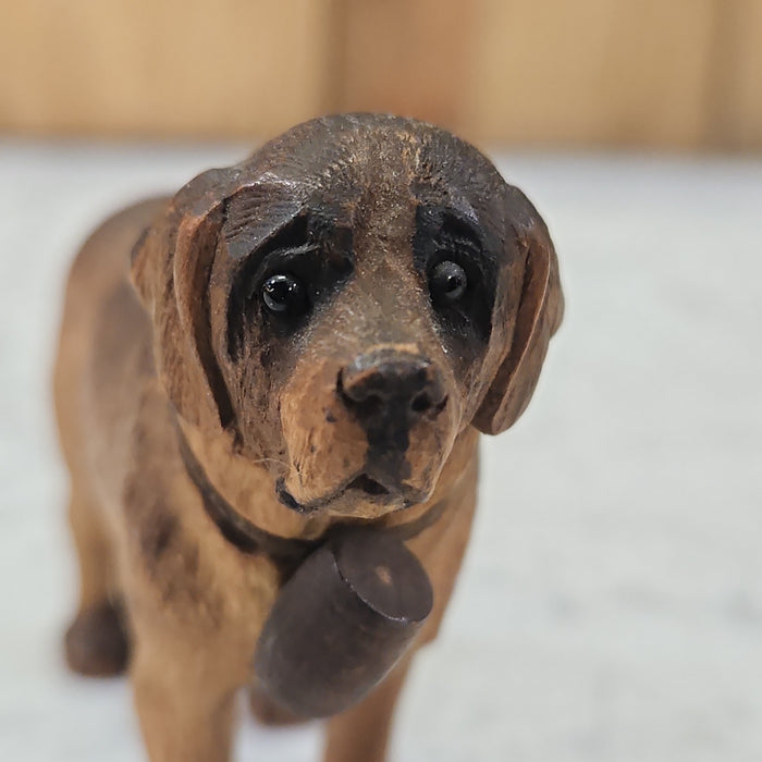 ST. BERNARD WITH GLASS EYES WOOD CARVING