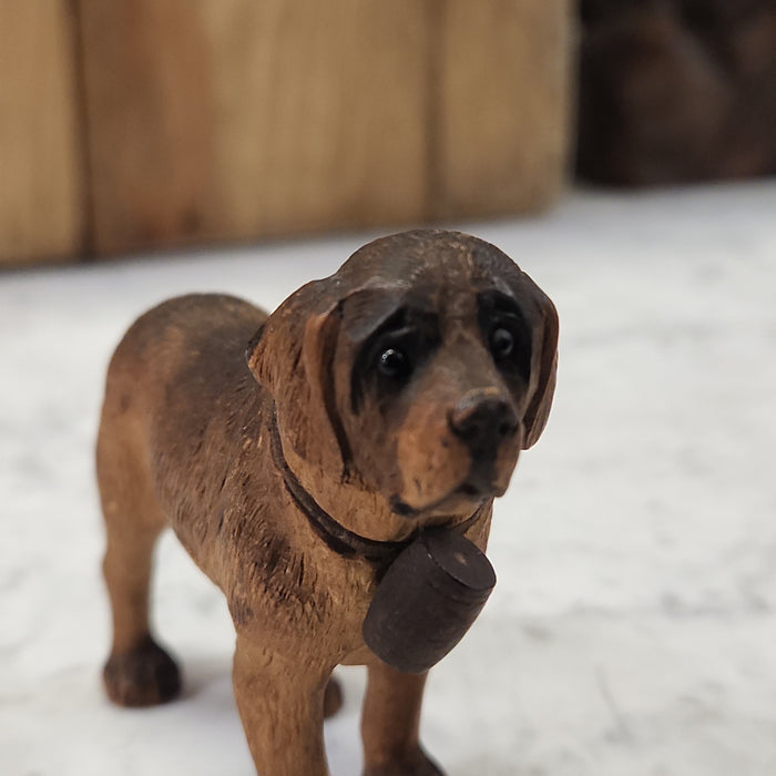 ST. BERNARD WITH GLASS EYES WOOD CARVING