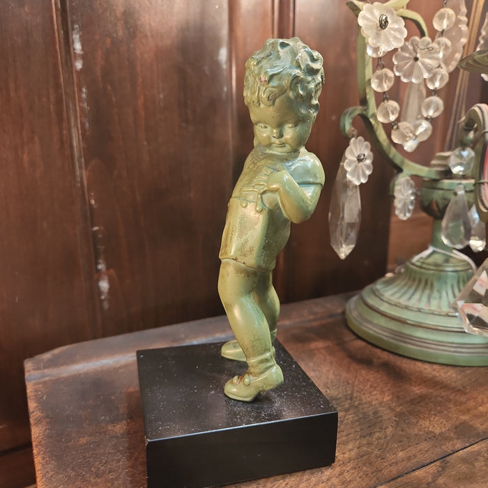 BRONZE METAL STATUE OF LITTLE BOY WITH MARBLE BASE