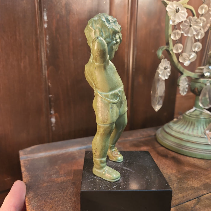BRONZE METAL STATUE OF LITTLE BOY WITH MARBLE BASE