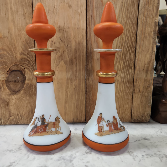 PAIR OF WHITE AND ORANGE PORCELAIN PERFUME BOTTLES