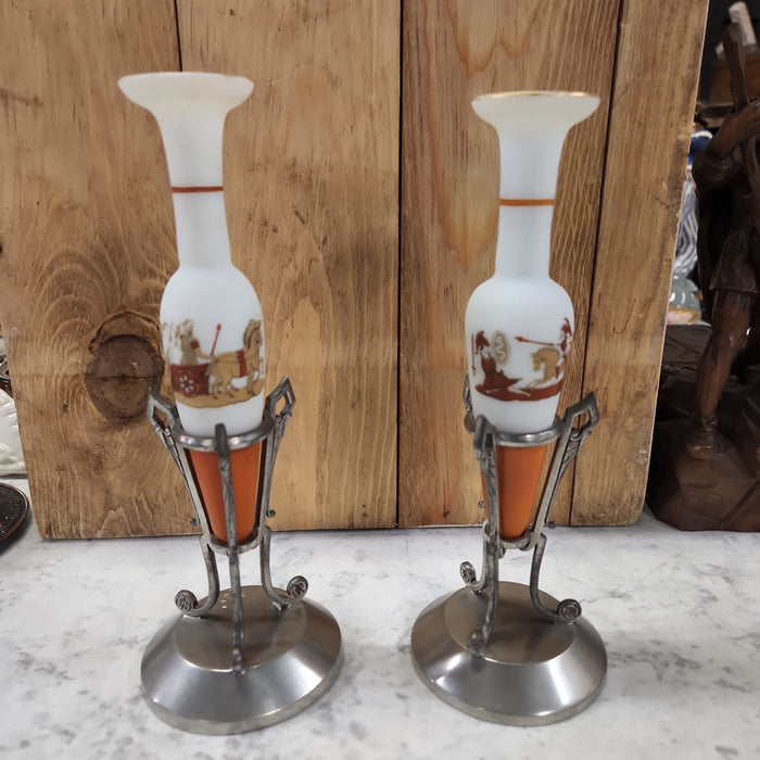 PAIR OF WHITE AND ORANGE PORCELAIN VASES