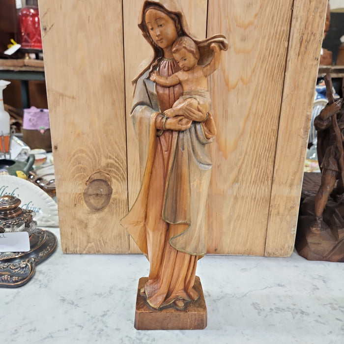 SWISS WOOD CARVING OF MADONNA AND CHILD