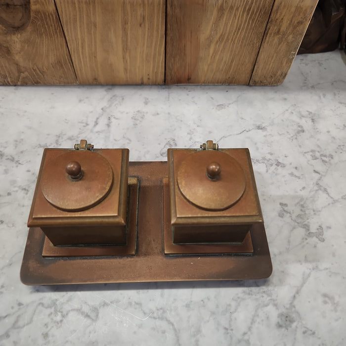 DOUBLE BRASS BRADLEY AND HUBBARD INKWELL