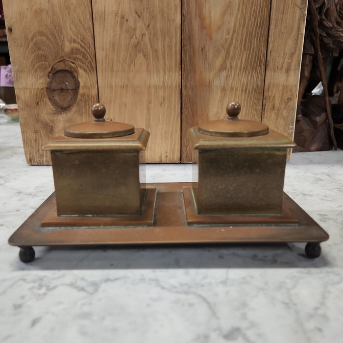 DOUBLE BRASS BRADLEY AND HUBBARD INKWELL