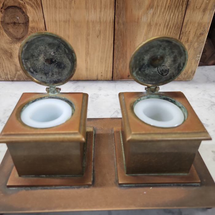 DOUBLE BRASS BRADLEY AND HUBBARD INKWELL