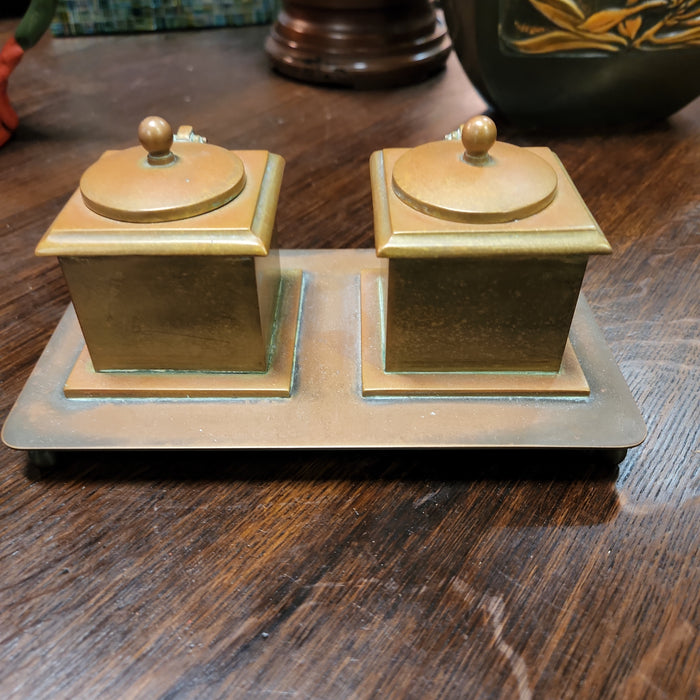 DOUBLE BRASS BRADLEY AND HUBBARD INKWELL