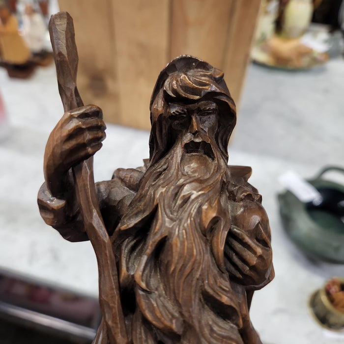 WOOD CARVING OF SOJOURNER WITH STAFF