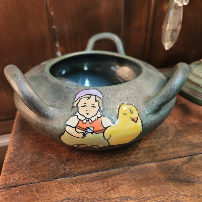 TEPLITZ POTTERY BOWL WITH GIRL AND BABY CHICK