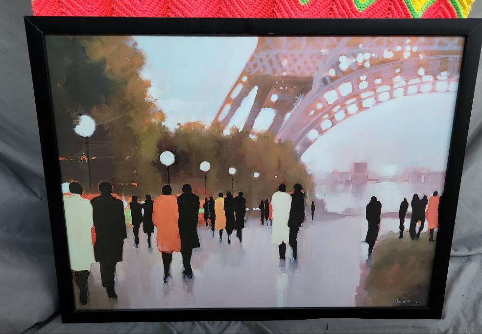 IMPRESSIONIST PRINT OF EIFFEL TOWER TOURISTS