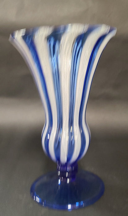 BLUE AND WHITE LATTICINO VASE