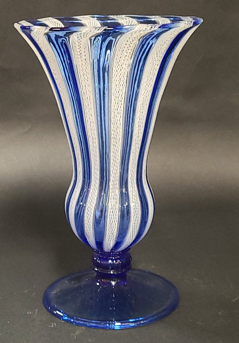 BLUE AND WHITE LATTICINO VASE