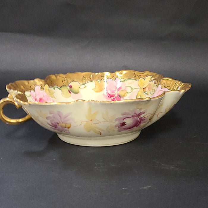 HAND PAINTED ROSES DOUBLE HANDLED PICKARD SIGNED BOWL