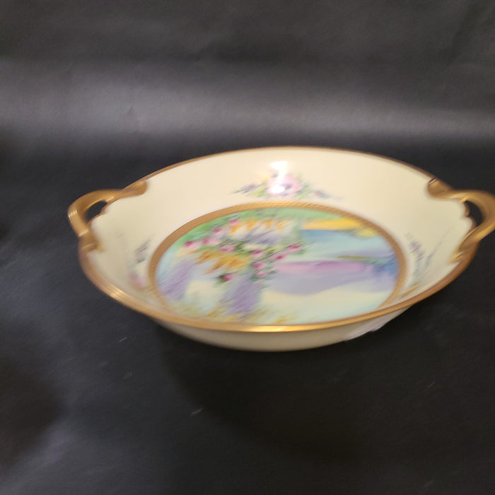 PICKARD HAND PAINTED SIGNED LANDSCAPE WITH ROSES BOWL