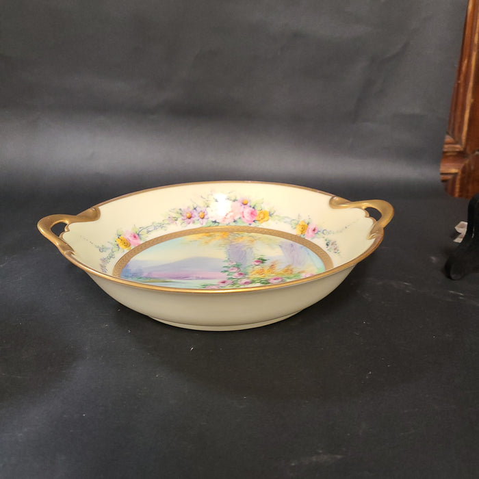 PICKARD HAND PAINTED SIGNED LANDSCAPE WITH ROSES BOWL