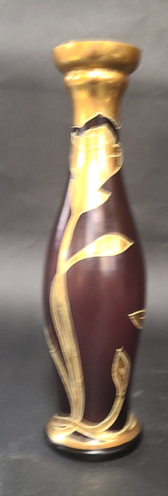 AMETHYST WITH GOLD FLORAL OVERLAY ENAMELED BUD VASE