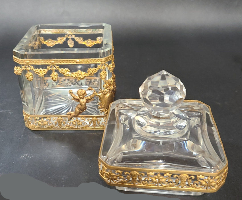 BRASS OVERLAY CRYSTAL SQUARE BOX