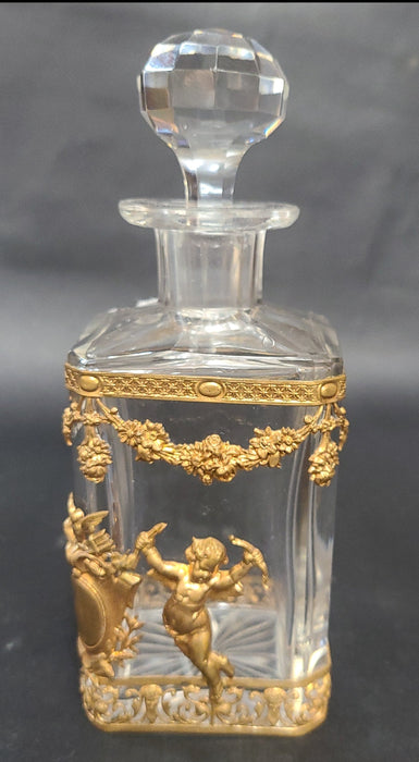 BRASS OVERLAY CRYSTAL PERFUME BOTTLE