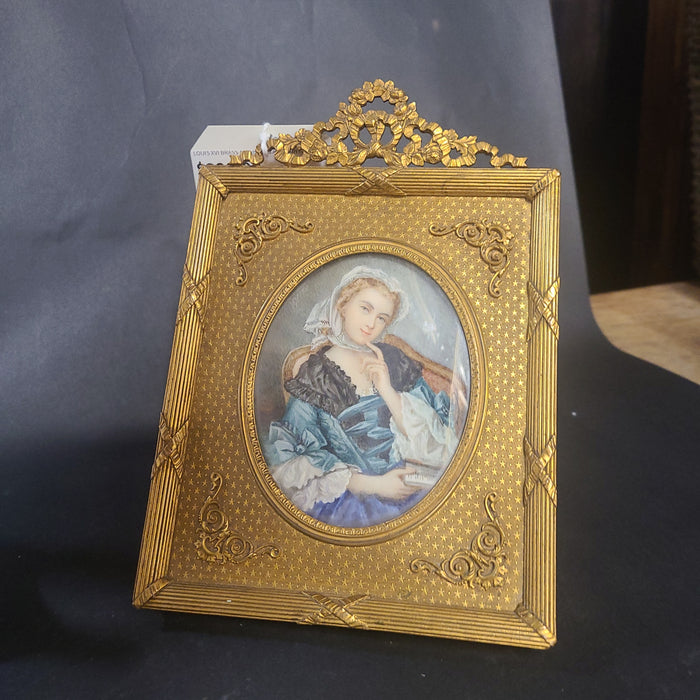 LOUIS XVI BRASS AND BONE LADY PAINTING - AS FOUND
