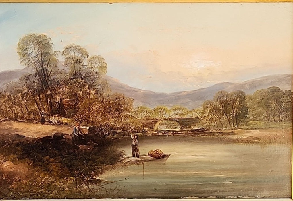 19TH CENTURY FARMED LANDSCAPE OF A BOY IN A BOAT BY S.BEATTY