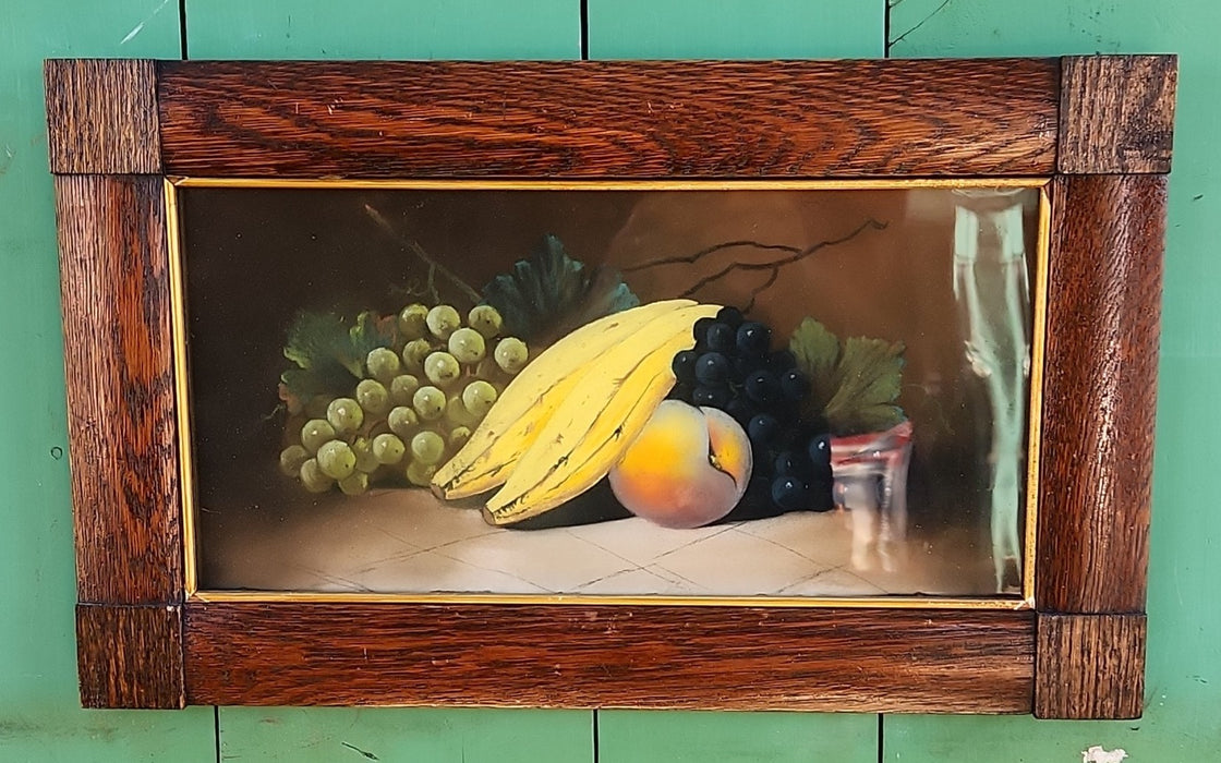 OAK ARTS AND CRAFTS FRAMED PASTEL FRUIT STILL LIFE WITH BANANAS