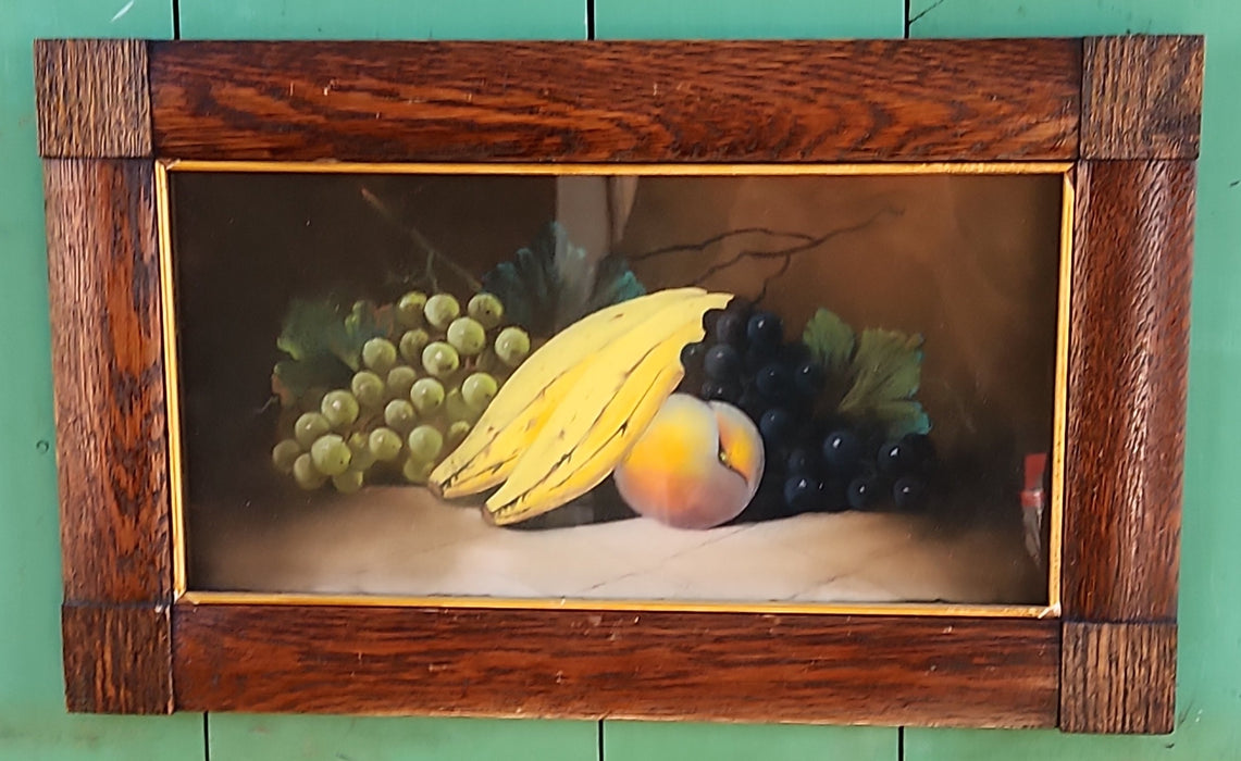 OAK ARTS AND CRAFTS FRAMED PASTEL FRUIT STILL LIFE WITH BANANAS