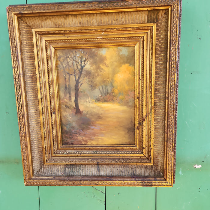 GILT FRAMED VERTICAL IMPRESSIONIST SYLVAN OIL PAINTING