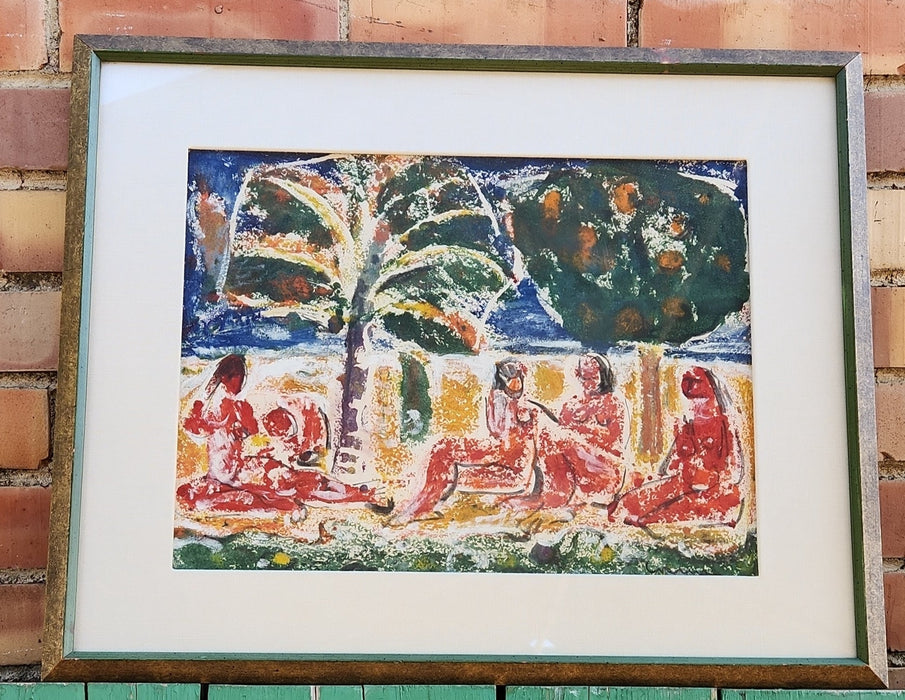 MODERN ABSTRACT GOUCHE OF NUDES IN A LANDSCAPE