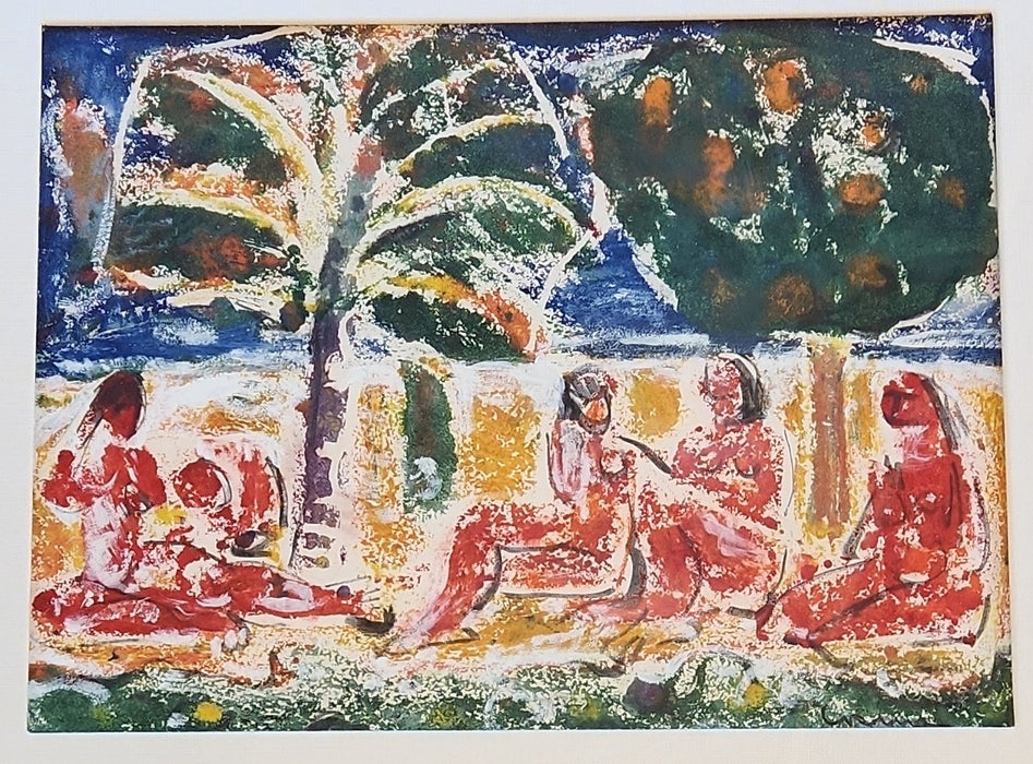 MODERN ABSTRACT GOUCHE OF NUDES IN A LANDSCAPE