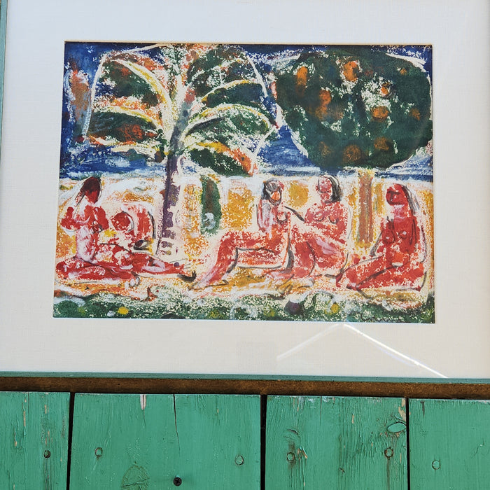 MODERN ABSTRACT GOUCHE OF NUDES IN A LANDSCAPE