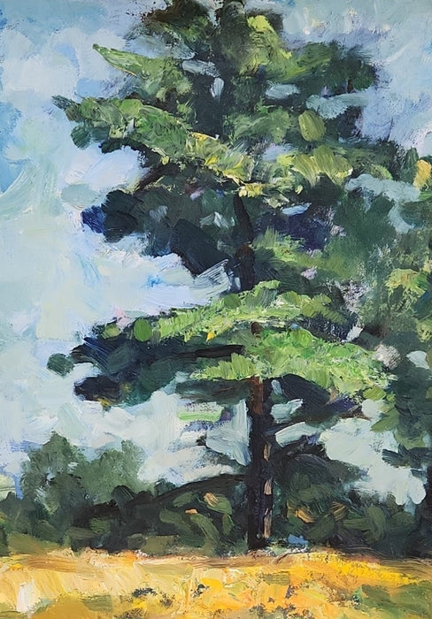 FRAMED IMPRESSIONIST CONIFER OIL PAINTNG